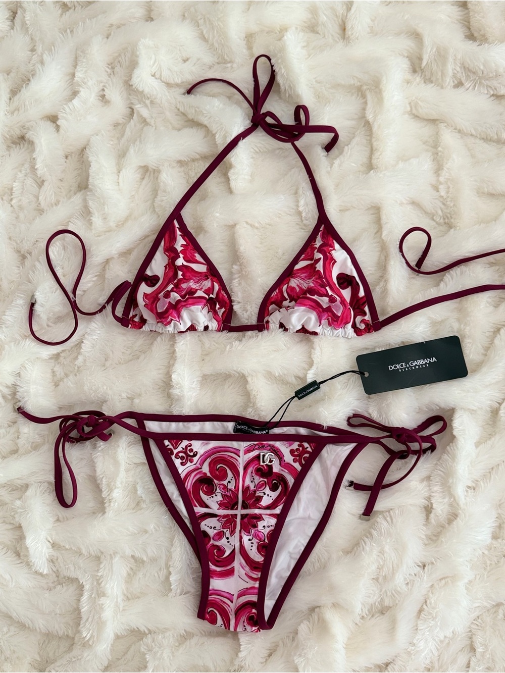 DOLCE & GABBANA Majolica-Print Triangle Bikini Set (NWT)